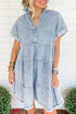 Blue Acid Wash V Neck Tiered Denim Dress